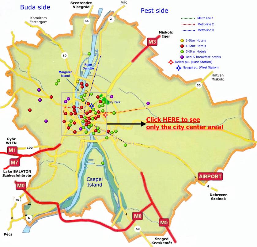 Location of Budapest hotels on the map